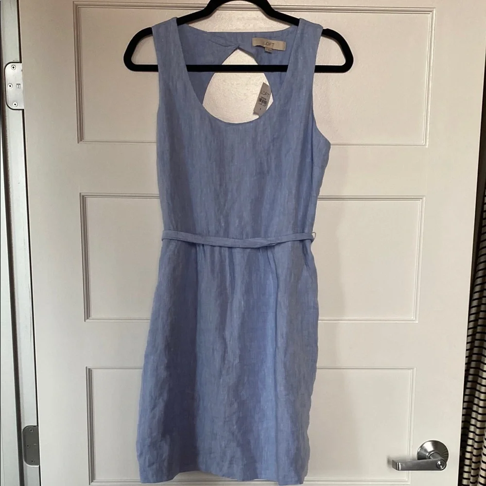 NWT LOFT Blue Linen Sleeveless Dress